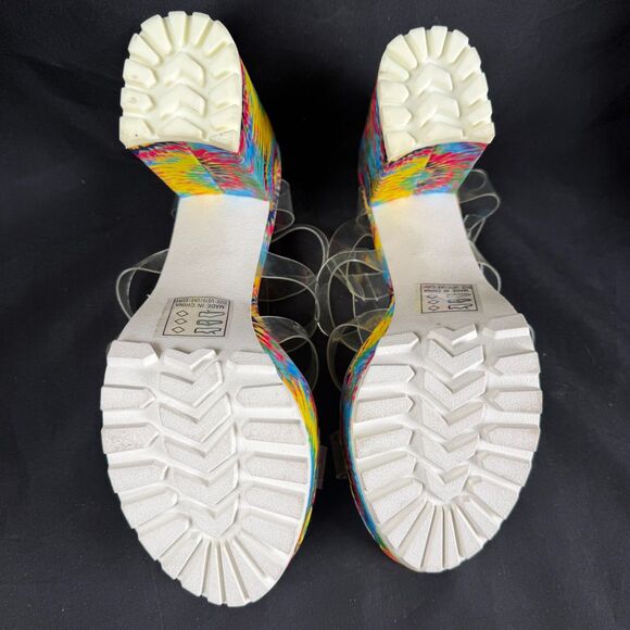 Qupid Platform Chunky 5" Heels Women's US 10 Colorful Tie-Dye Retro Clear Straps - Picture 4 of 6
